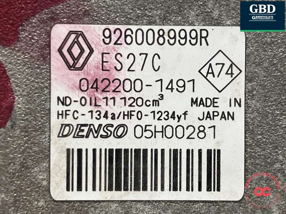 Aircondition kompressor elbil til Renault Zoe 2013-2019 (Fase 1)  (DENSO|926008999R|926008525R|042200-1491)