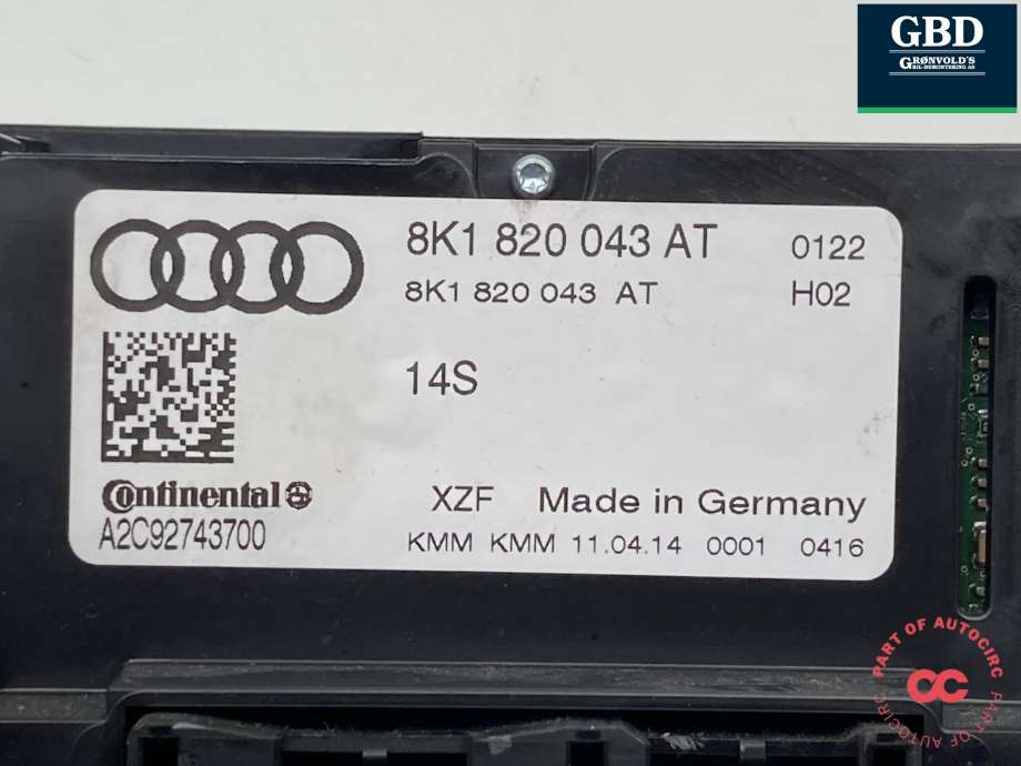 Varmeapparat betjening til Audi A4, Allroad 2009-2016 (Type I) (B8) (B8) (8K1 820 043 AT XZF|)