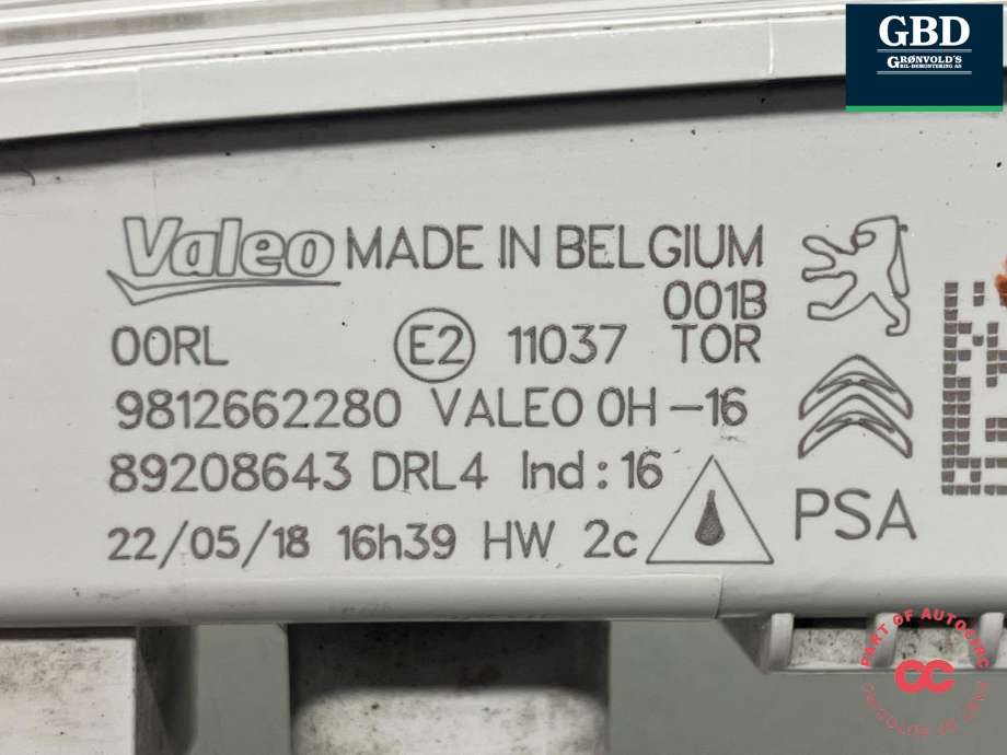 Kjørelys led høyre foran til Peugeot Partner 2015-2019 (Type II, Fase 2) (VALEO|98 126 622 80|89208643|)