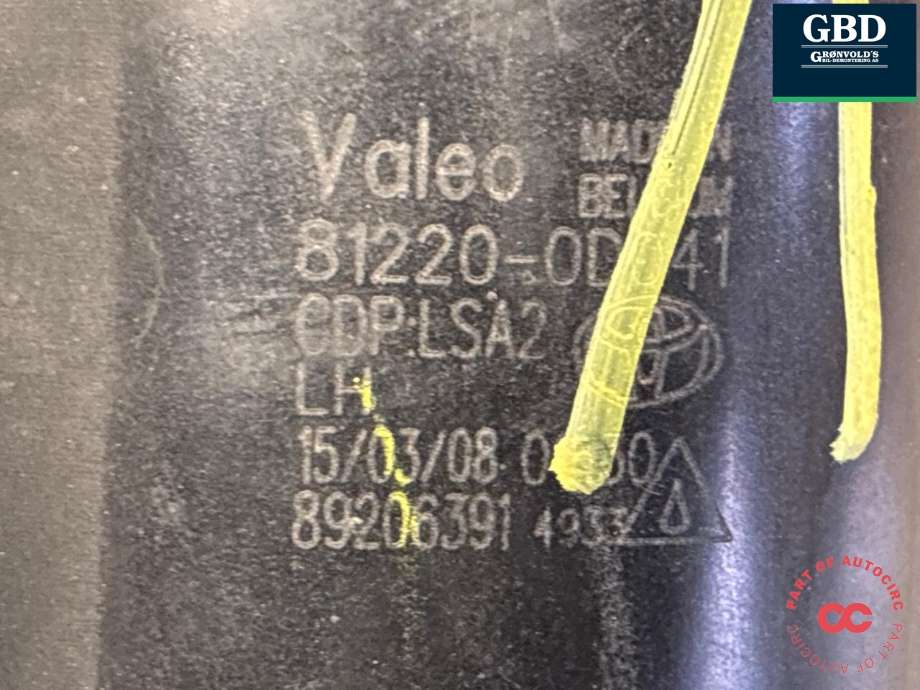 Tåkelykt venstre foran til Toyota Auris 2007-2010 (Type I, Fase 1) (812200D042|812200D041|)