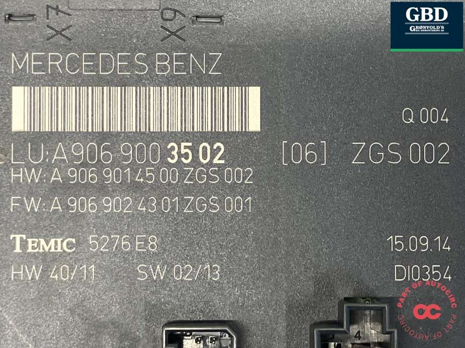 Styreenhet comfort (BCM) til VW Crafter 2011-2016 (Type I, Fase 2)  (|A 906 900 35 02|A 906 901 45 00)