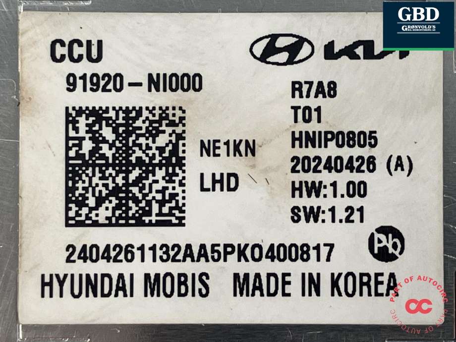 Styreenhet diverse til Hyundai Ioniq 5 2021-->> (MOBIS|91920-NI000|)