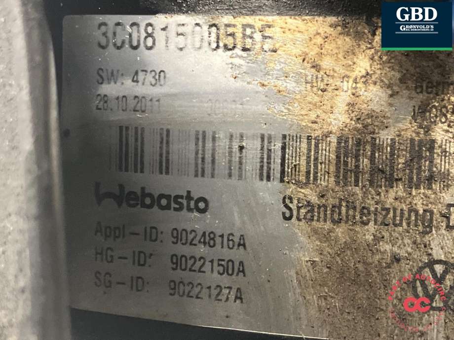 Dieselvarmer til VW Passat 2011-2015 (B7) (B7) (WEBASTO|1K0 815 007 CJ|3C0 815 005 BE|9024816A)