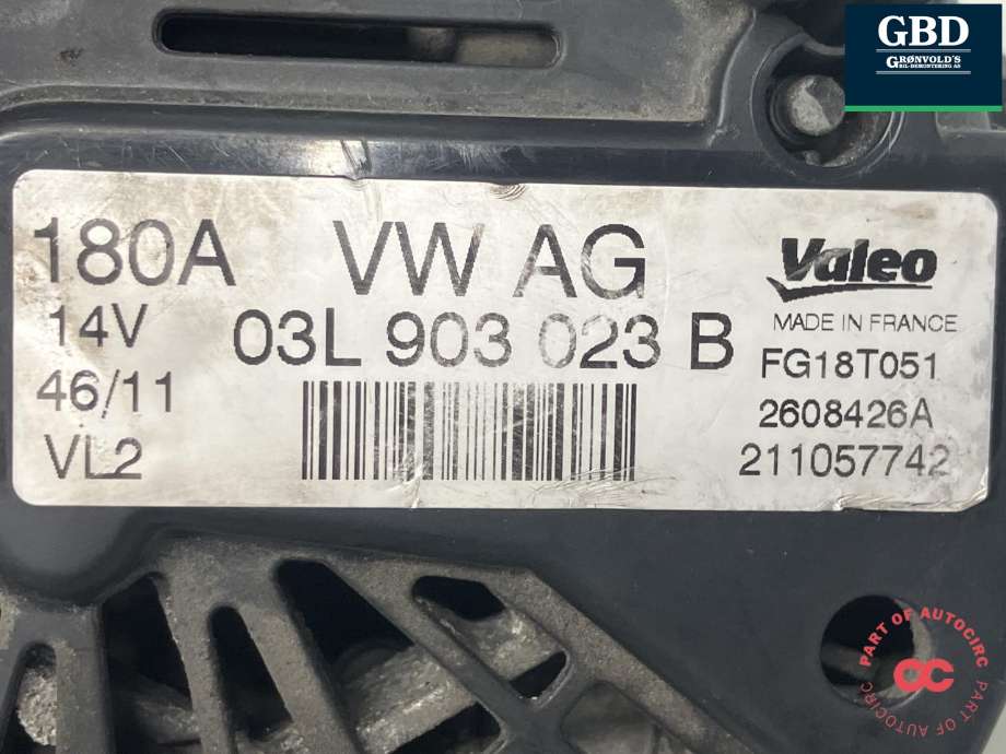 Dynamo diesel til VW Passat 2011-2015 (B7) (B7) (VALEO|03L 903 023 B|03L 903 023 BX|FG18T051)