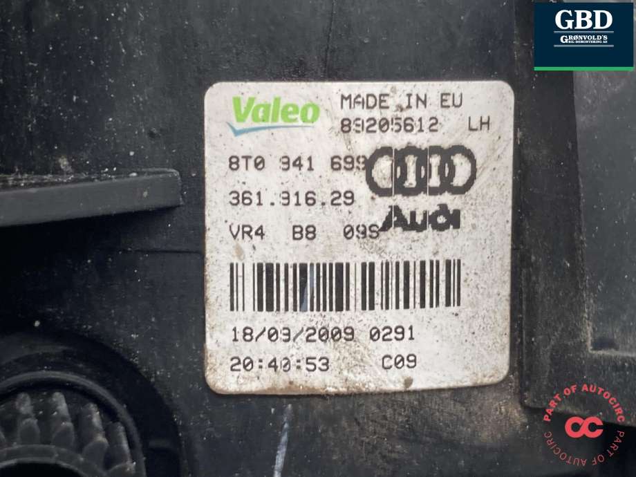 Tåkelykt venstre foran til Audi A4 2007-2014 (Type IV) (B8) (B8) (VALEO|8T0 941 699 E|8T0 941 699|89205612)