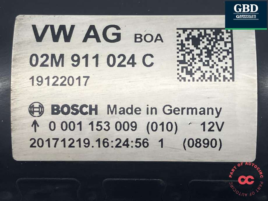 Starter diesel til VW Caddy 2015-2020 (Type III, Fase 3)  (BOSCH|02M 911 024 C|02M 911 024 CX|0 001 153 009)