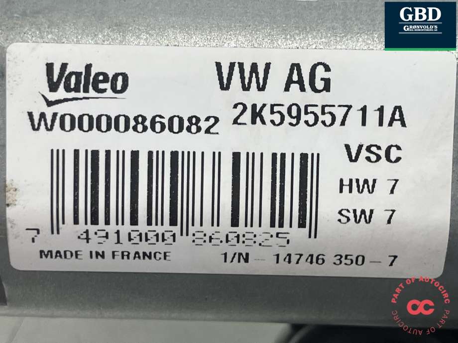 Viskermotor bakrute til VW Caddy 2015-2020 (Type III, Fase 3)  (VALEO|2K5 955 711 A|W000086082|)