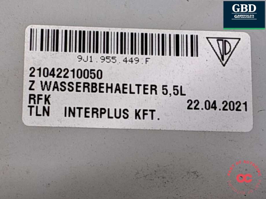 Spylerpumpe foran til Audi e-tron GT 2021-->>  (9J1 955 453 D|1K6 955 651|9J1 955 449 F)