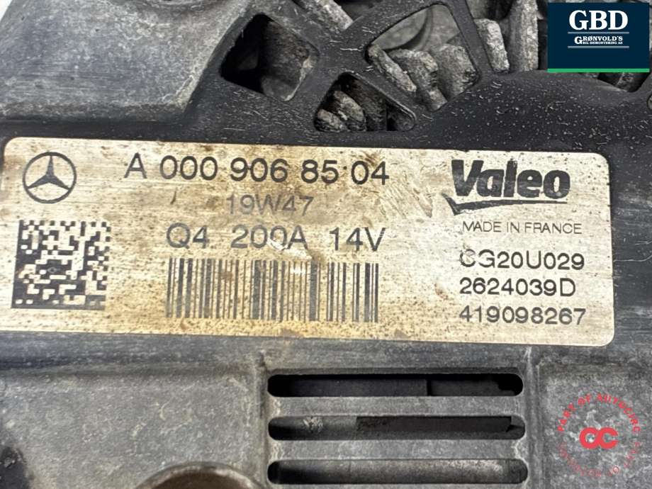 Dynamo diesel til Mercedes Sprinter 2018-->> (907/910) (907/910) (VALEO|A 000 906 85 04|)