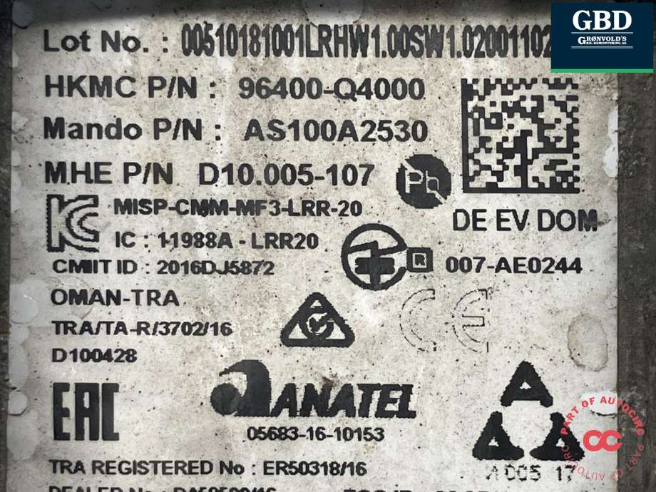 Sensor radar til Kia Niro 2016-2021  (|96400-Q4000|AS100A2530)