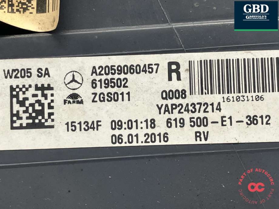 Baklykt høyre til Mercedes C-Klasse 2014-2018 (Fase 1) (W205) (W205) (A 205 906 04 57|619502|)