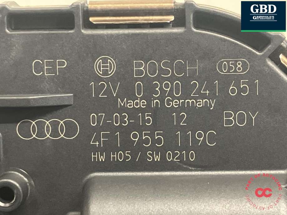 Viskermotor frontrute til Audi A6 2005-2008 (Type III, Fase 1) (C6) (C6) (BOSCH|4F1 955 023 K|4F1 955 119 C|0 390 241 651)