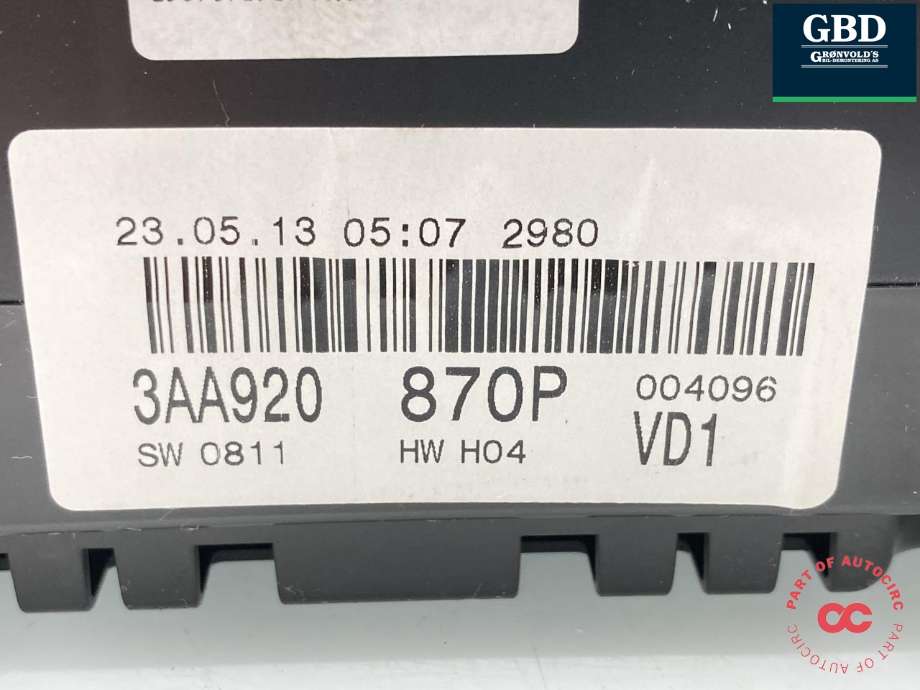Instrumentpanel til VW Passat 2011-2015 (B7) (B7) (3AA 920 870 P|3AA 920 870 PX|)
