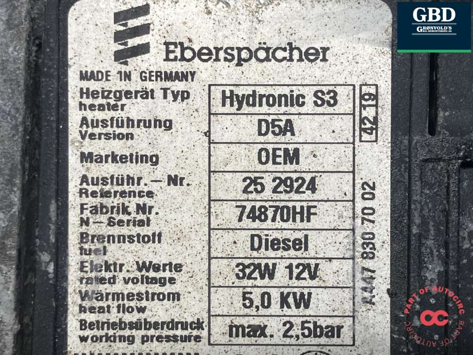 Dieselvarmer til Mercedes Vito 2014-->> (W447) (W447) (EBERSPACHER|A 253 500 54 00|A 447 830 70 02|25 2924)