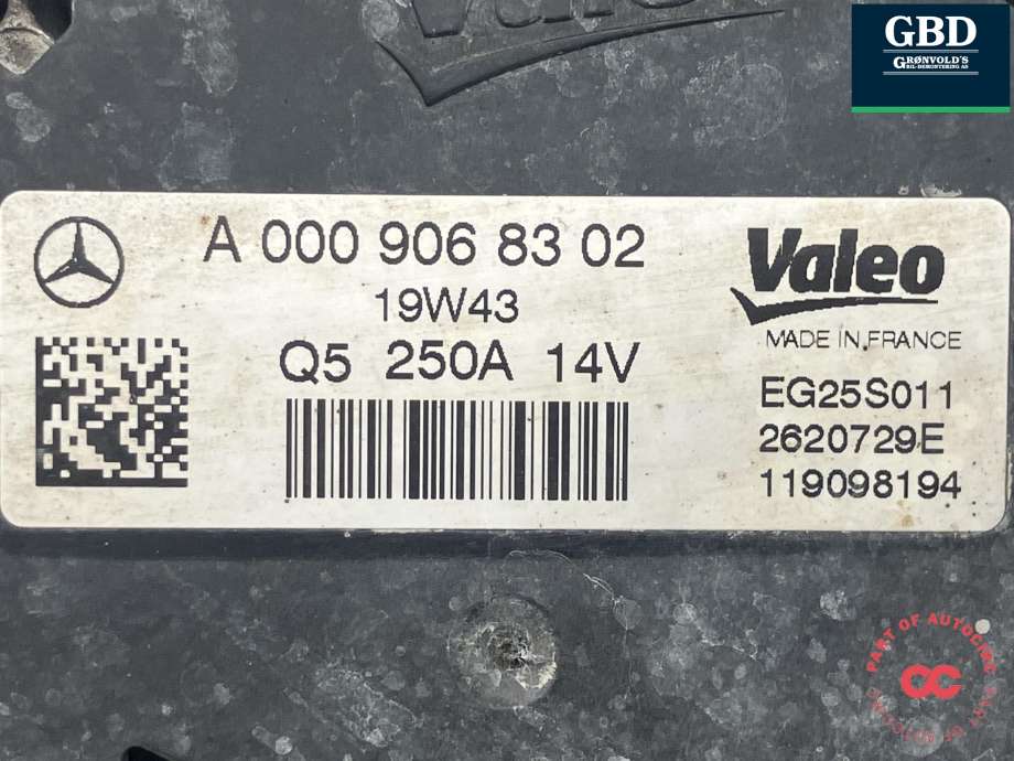 Dynamo diesel til Mercedes Vito 2014-->> (W447) (W447) (VALEO|A 000 906 83 02|A 000 906 83 02 80|EG25S011)
