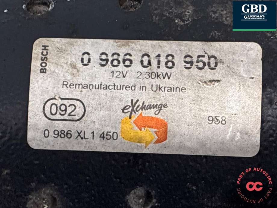 Starter diesel til Iveco Daily 2014-->> (Type VI) (5803220990|500062230|0986 018 950)