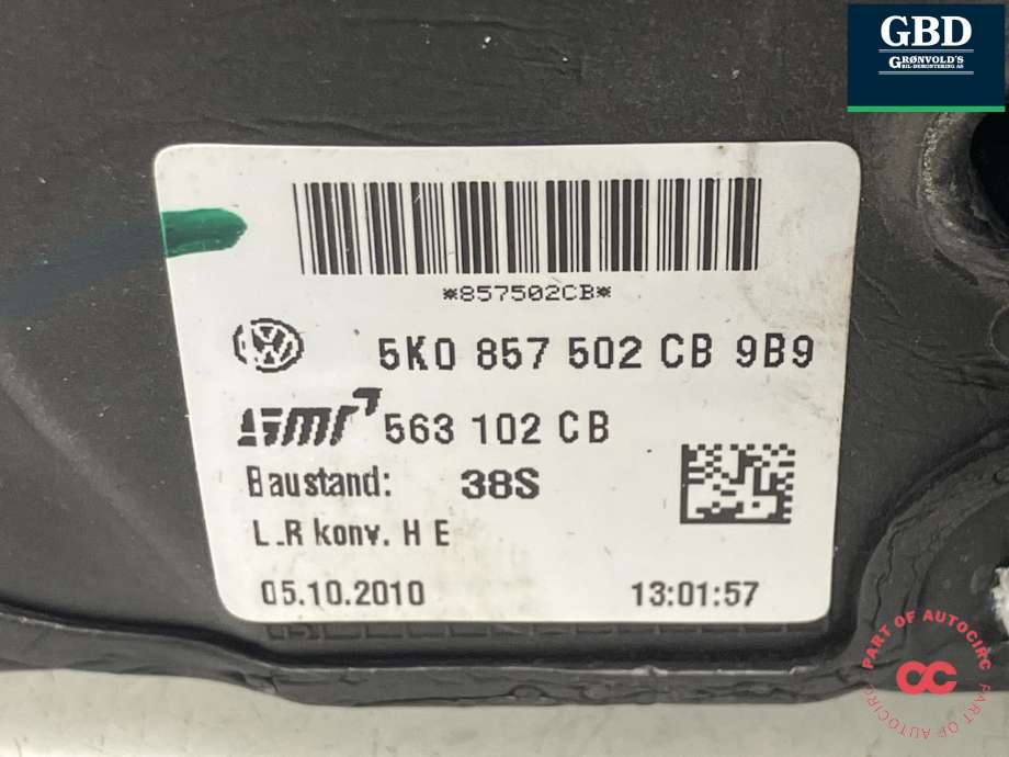 Speil høyre til VW Golf VI 2008-2012  (5K0 857 508 AD 9B9|5K0 857 502 CB|563 102 CB)