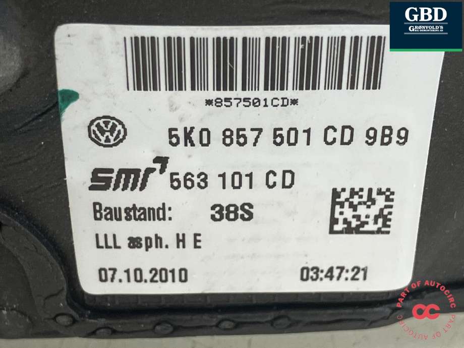 Speil venstre til VW Golf VI 2008-2012  (5K0 857 507 AD 9B9|5K0 857 501 CD|563 101 CD)