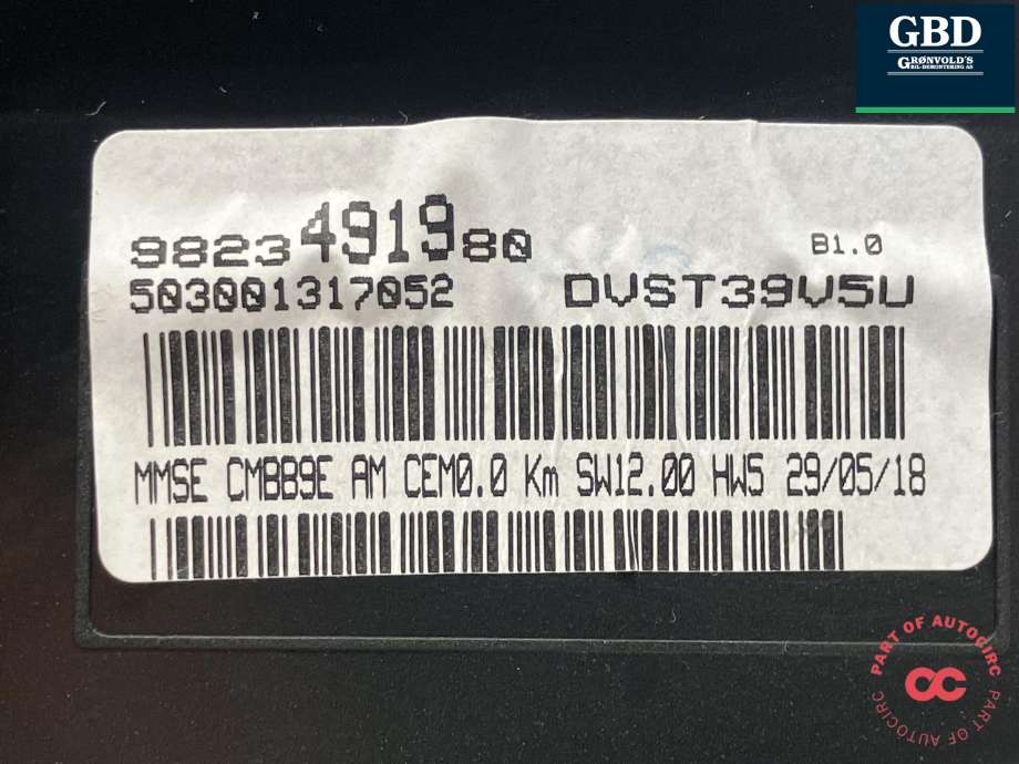 Instrumentpanel til Peugeot Partner 2015-2019 (Type II, Fase 2) (98 016 400 80|98 234 919 80|)