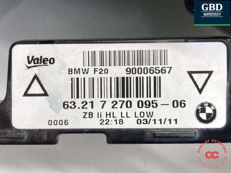 Baklykt venstre til BMW 1-Serie 2011-2015 (Fase 1) (F20/F21) (F20/F21) (63 21 7 270 095|)