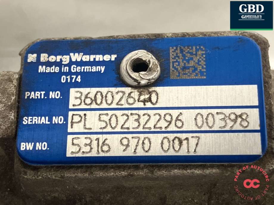 Turbo til Volvo V60/V60 CC 2013-2018 (Type I, Fase 2) (BORG WARNER|36012552|36002664|36002640)
