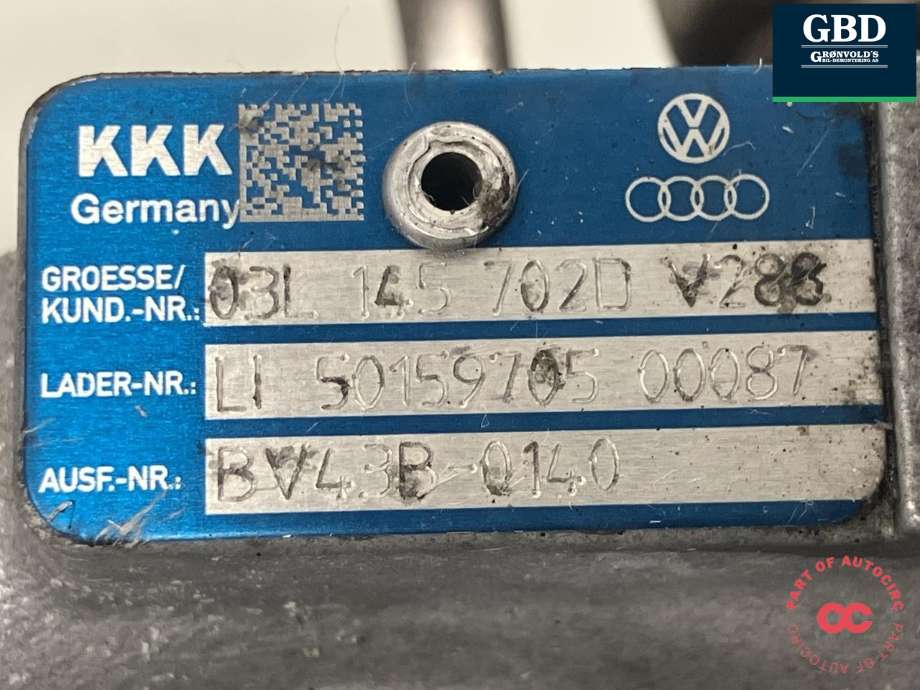 Turbo til Audi A4 2007-2014 (Type IV) (B8) (B8) (KKK|03L 145 701 D|03L 145 702 D|BV43B-0140)