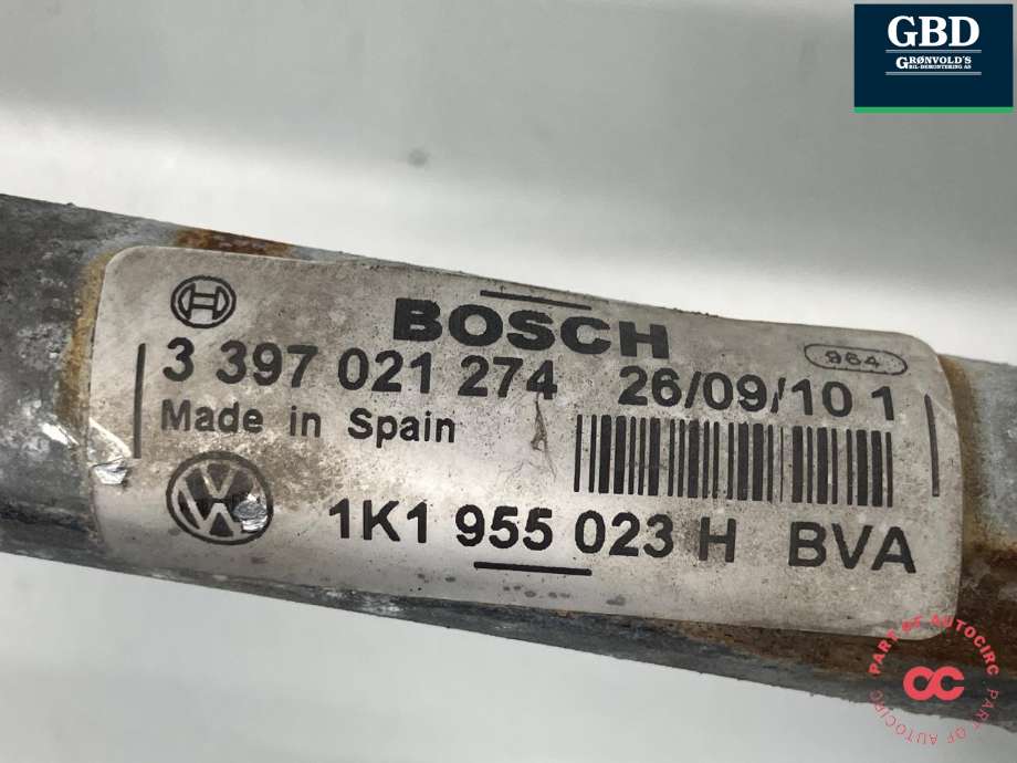 Viskermotor frontrute komplett m/overføring til VW Golf VI 2008-2012 (BOSCH|5K1 955 601|1K1 955 023 H|1K1 955 119 F)