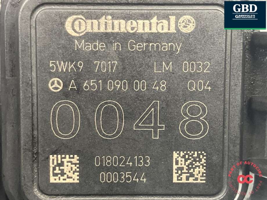 Luftmengde/luftmassemåler til Mercedes E-Klasse 2013-2016 (Fase 2) (W212) (W212) (CONTINENTAL|A 651 090 00 48|018024133|0003544)