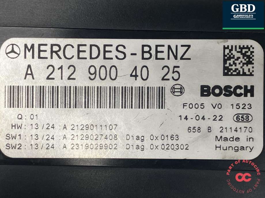 Sikringsboks motorrom til Mercedes E-Klasse 2013-2016 (Fase 2) (W212) (W212) (BOSCH|A 212 900 48 30|A 212 900 40 25|F005 V0 1523)