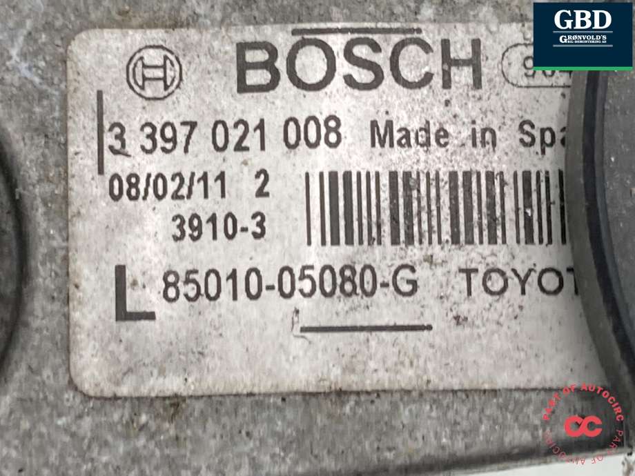 Viskermotor frontrute komplett m/overføring til Toyota Avensis 2009-2015 (Type III, Fase 1) (8501005080|85010-05080-G|85110-05070-B)