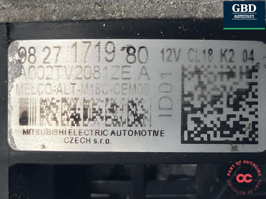 Dynamo diesel til Citroën Jumper 2014-->> (Type III, Fase 2)  (MITSUBISHI|98 271 719 80|A002TV2081ZE A|)