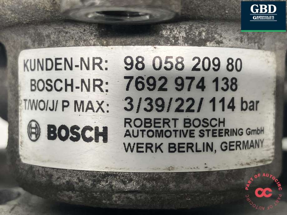 Servo pumpe mekanisk til Citroën Jumper 2014-->> (Type III, Fase 2)  (BOSCH|98 058 209 80|7692 974 138|)