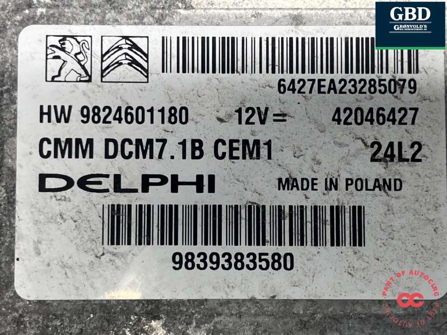 Styreenhet motor til Citroën Jumper 2014-->> (Type III, Fase 2) (DELPHI|98 246 011 80|98 393 835 80|)