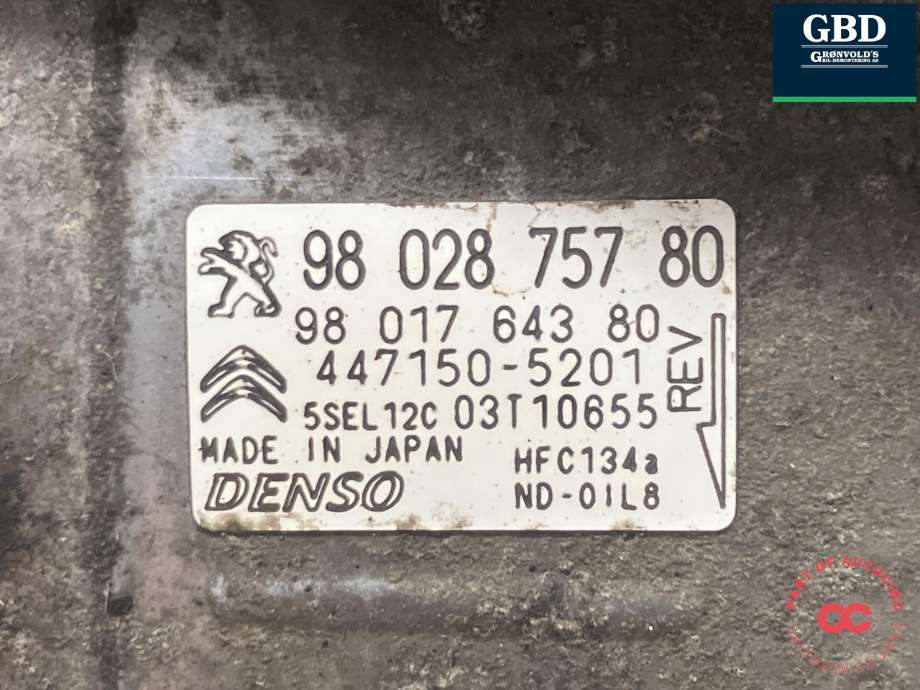 Aircondition kompressor til Peugeot Partner 2015-2019 (Type II, Fase 2)  (DENSO|98 197 149 80|98 028 757 80|447150-5201)