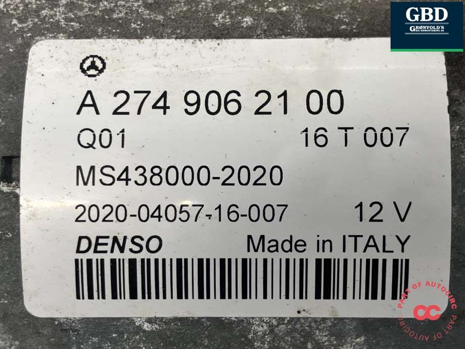 Starter til Mercedes C-Klasse 2014-2018 (Fase 1) (W205) (W205) (DENSO|A 274 906 21 00|MS438000-2020|2020-04057-16-007)