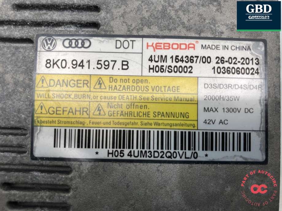 Styreenhet xenon/ballast til VW Passat 2011-2015 (B7) (B7) (8K0 941 597 B|)
