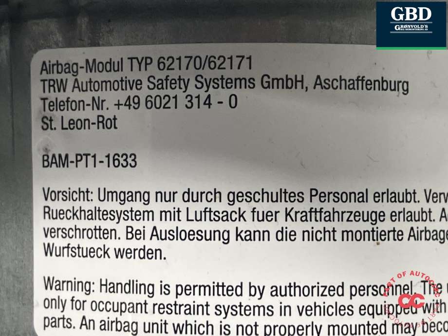 Airbag rattpute til Audi A4 2007-2014 (Type IV) (B8) (B8) (TRW|8K0 880 201 AK 6PS|8K0 880 201 D 6PS|8K0 880 201 D)