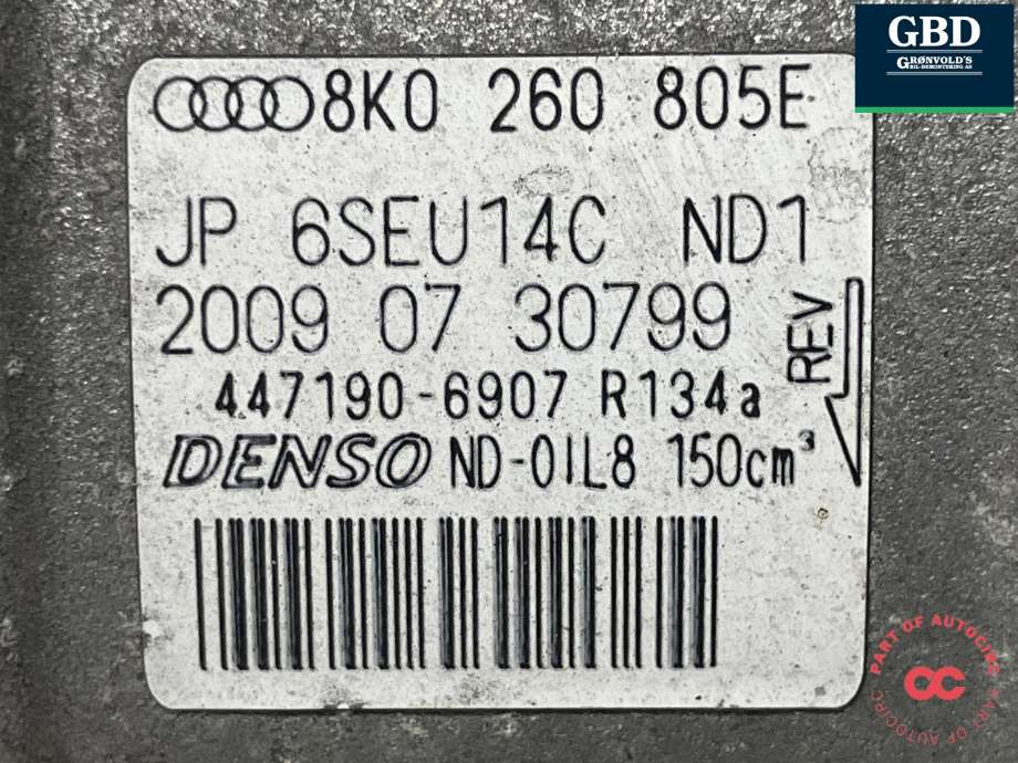 Aircondition kompressor til Audi A4 2007-2014 (Type IV) (B8) (B8) (DENSO|8K0 260 805 L|8K0 260 805 E|447190-6907)