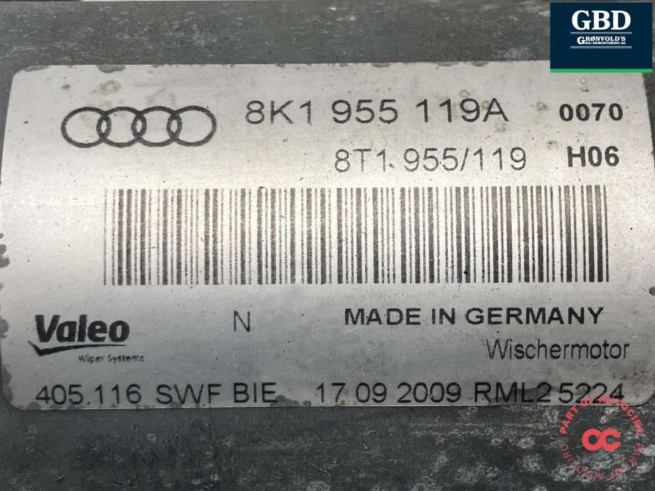 Viskermotor frontrute komplett m/overføring til Audi A4 2007-2014 (Type IV) (B8) (B8) (BOSCH|8K1 955 023 E|8K1 955 023 C|8K1 955 023 B| 8K1 955 119 A)