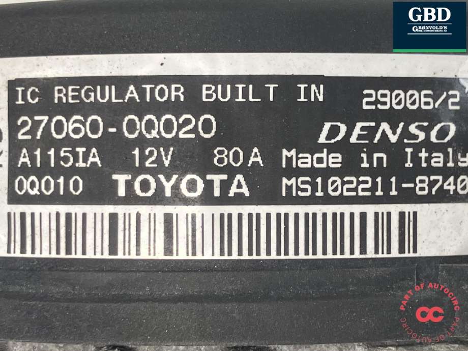 Dynamo til Toyota Aygo 2005-2014 (Type I)  (DENSO|270600Q130|27060-0Q020|MS102211-8740)