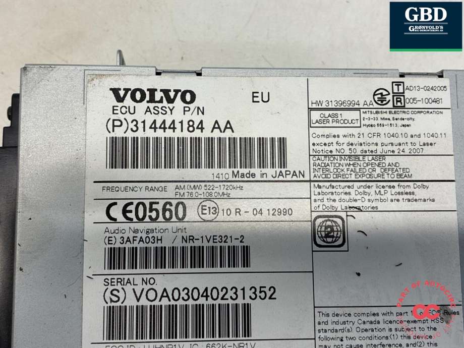 Bilstereo navigasjon spiller til Volvo V60/V60 CC 2013-2018 (Type I, Fase 2)  (36050656|31444184|)