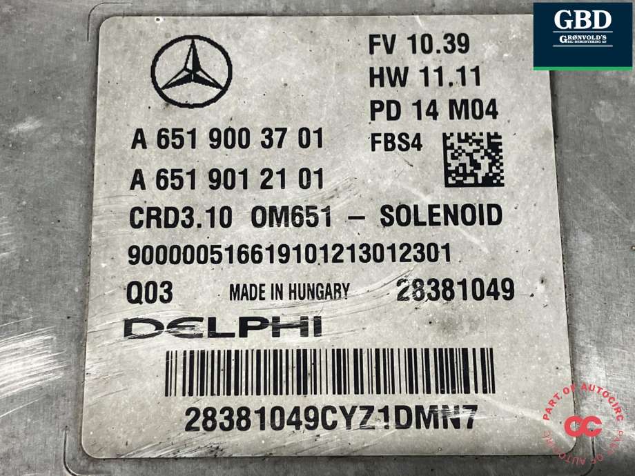 Styreenhet motor til Mercedes E-Klasse 2013-2016 (Fase 2) (W212) (W212) (DELPHI|A 651 900 37 01|A 651 901 21 01)