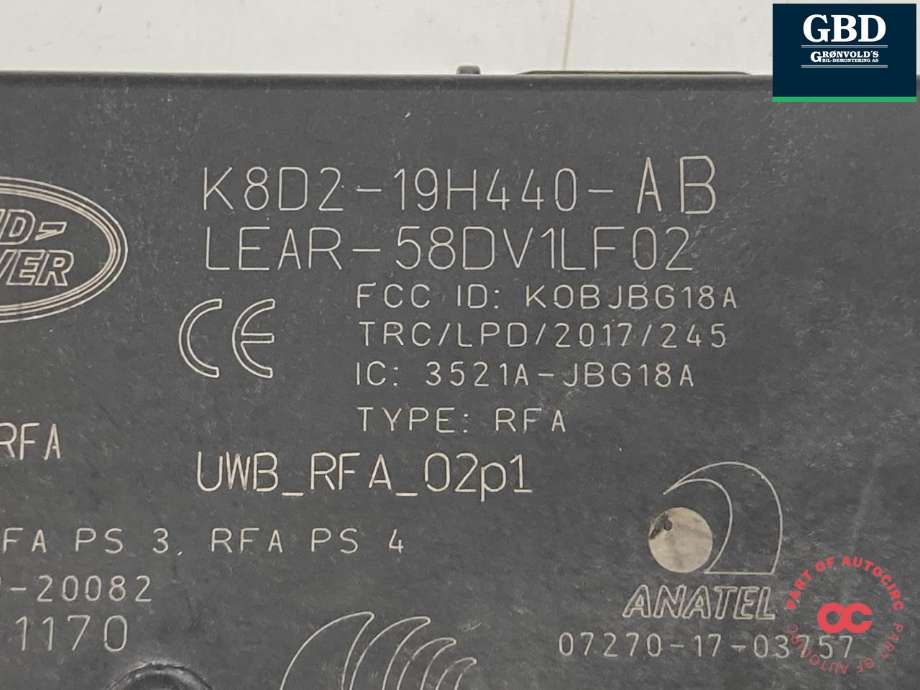 Styreenhet nøkkelfri/keyless til Land Rover Range Rover, Evoque 2019-->> (Type II) (LR117928|K8D219H440AD|K8D2-19H440-AB)