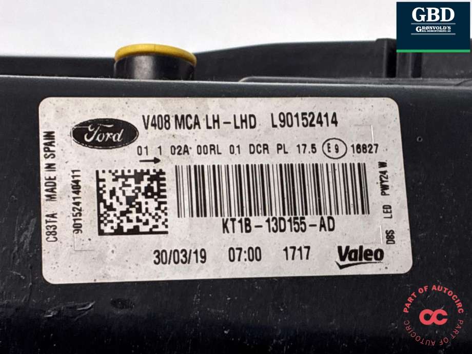 Frontlykt venstre halogen til Ford Transit Connect 2018-->> Type II, Fase 2 (2646606|KT1B-13D155-AE|)