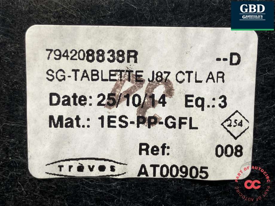 Hattehylle til Renault Captur 2013-2020 (Type I)  (TREVES|794200572R|794208838R|AT00905)