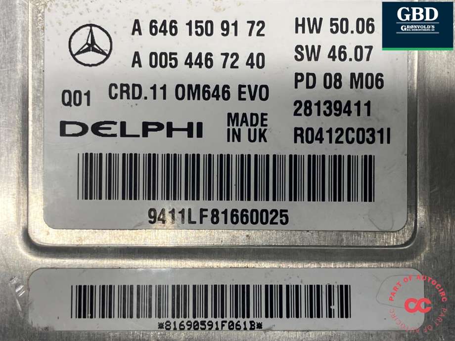Styreenhet motor til Mercedes C-Klasse 2007-2011 (Fase 1) (W204) (W204) (DELPHI|A 646 150 91 72|A 646 150 43 72|A 005 446 72 40)
