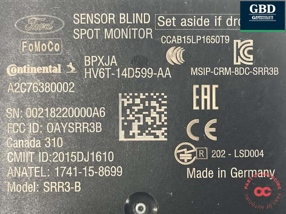 Sensor blindsone til Ford Kuga 2013-2019 (CONTINENTAL|2375377|JV6T-14C689-AC|HV6T-14D599-AA| A2C76380002)