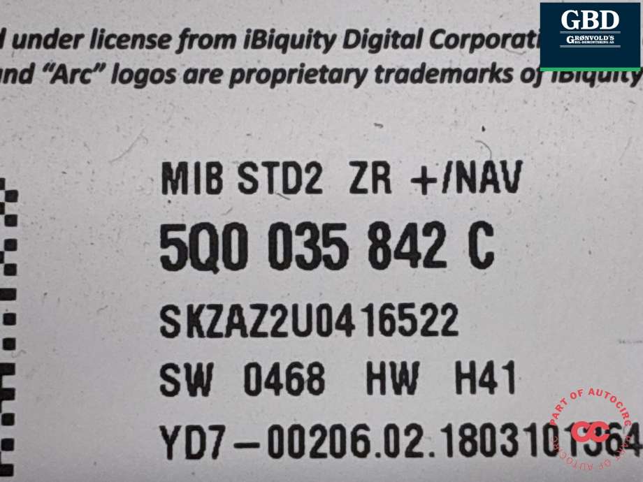 Bilstereo navigasjon til Škoda Octavia 2017-2020 (Type III, Fase 2) (5Q0 035 842 C|)