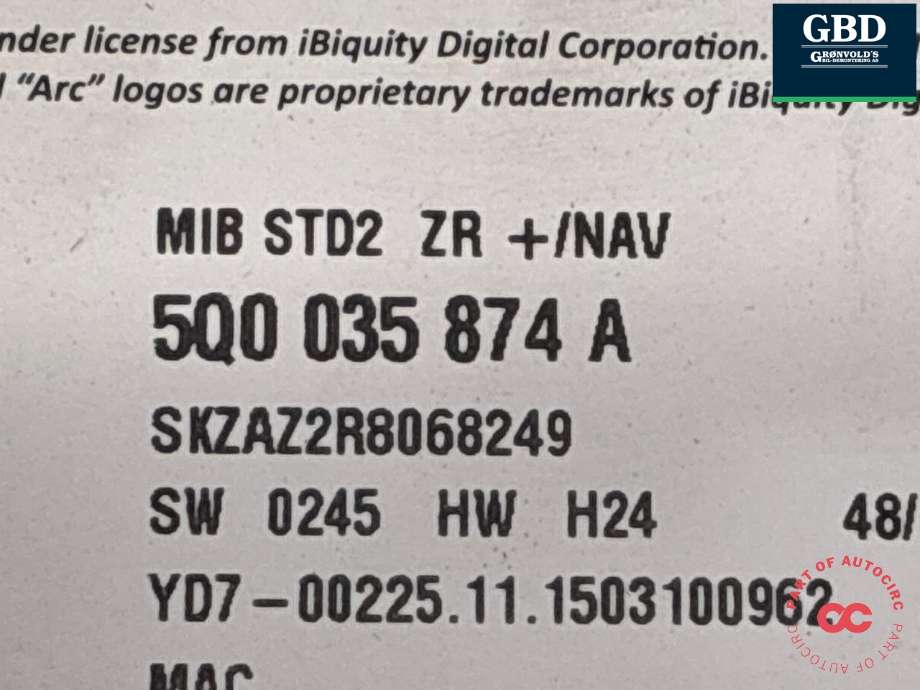 Bilstereo navigasjon til Škoda Octavia 2013-2016 (Type III, Fase 1) (5Q0 035 874 A|)