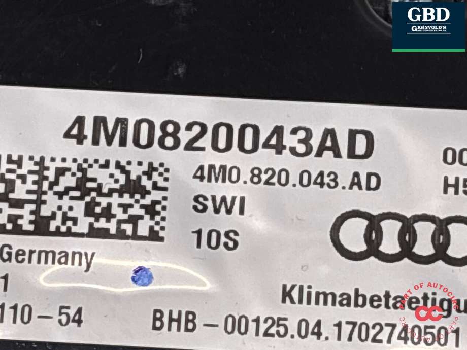 Varmeapparat betjening til Audi Q7 2015-->> (Type II) (4M0 820 043 AD SWI|4M0820043AD|)